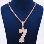 7 Number Design Pendant With Rope Chain 14KT Gold With Lab Diamond
