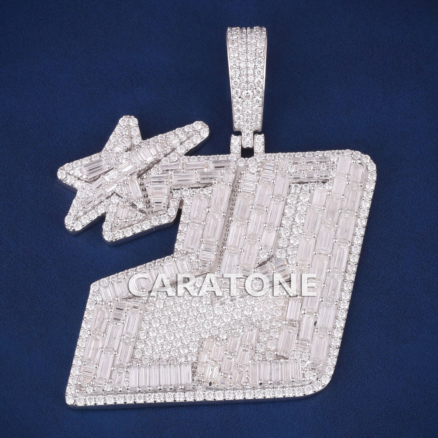 Luxury Big Custom Baguette & Round Cut Diamond 29 with Star Pendant for Mens 925 Sterling Silver Pendants