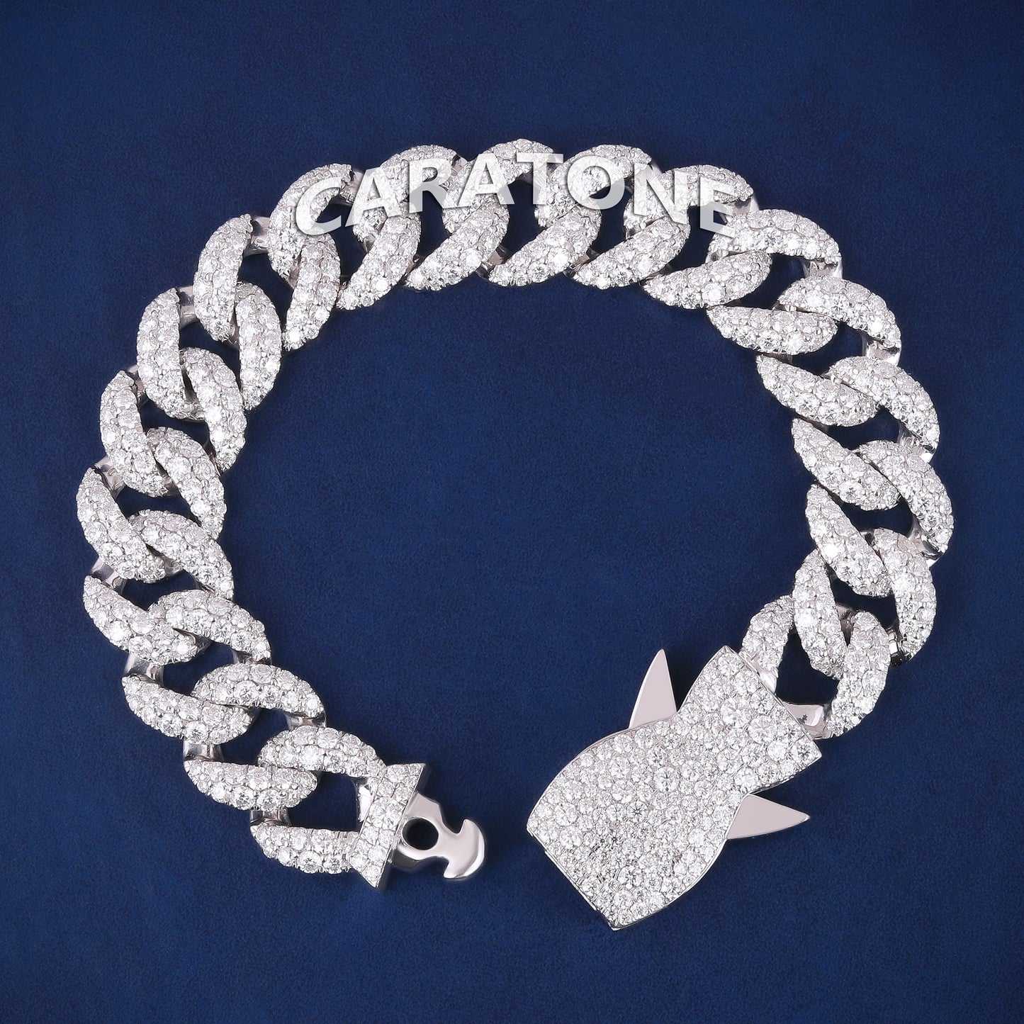 Luxury Iced Out Diamond VVS Bracelets for Mens with Customized Real Diamond Fish Lock Silver Cuban Link Chain Bracelets