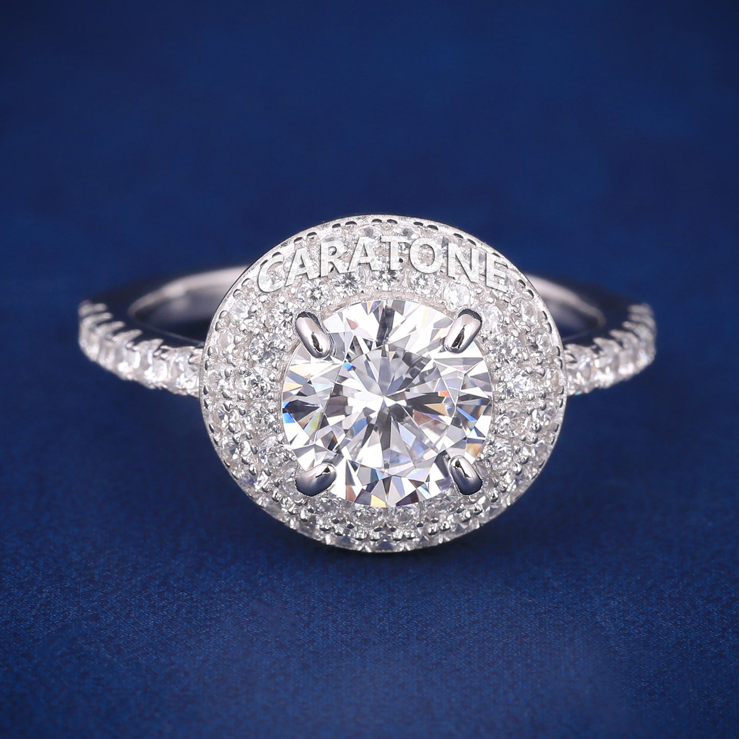 Iced Out Diamond Engagement Ring Double Halo Custom Round silver ring