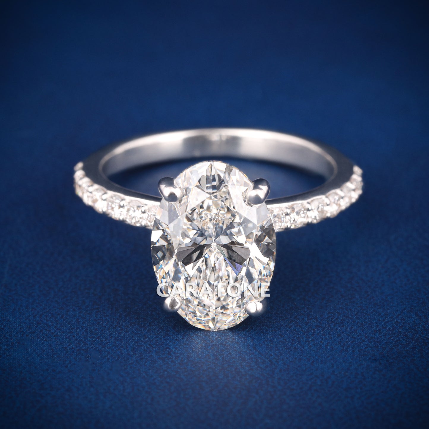 Pave set womens engagement wedding oval diamond ring