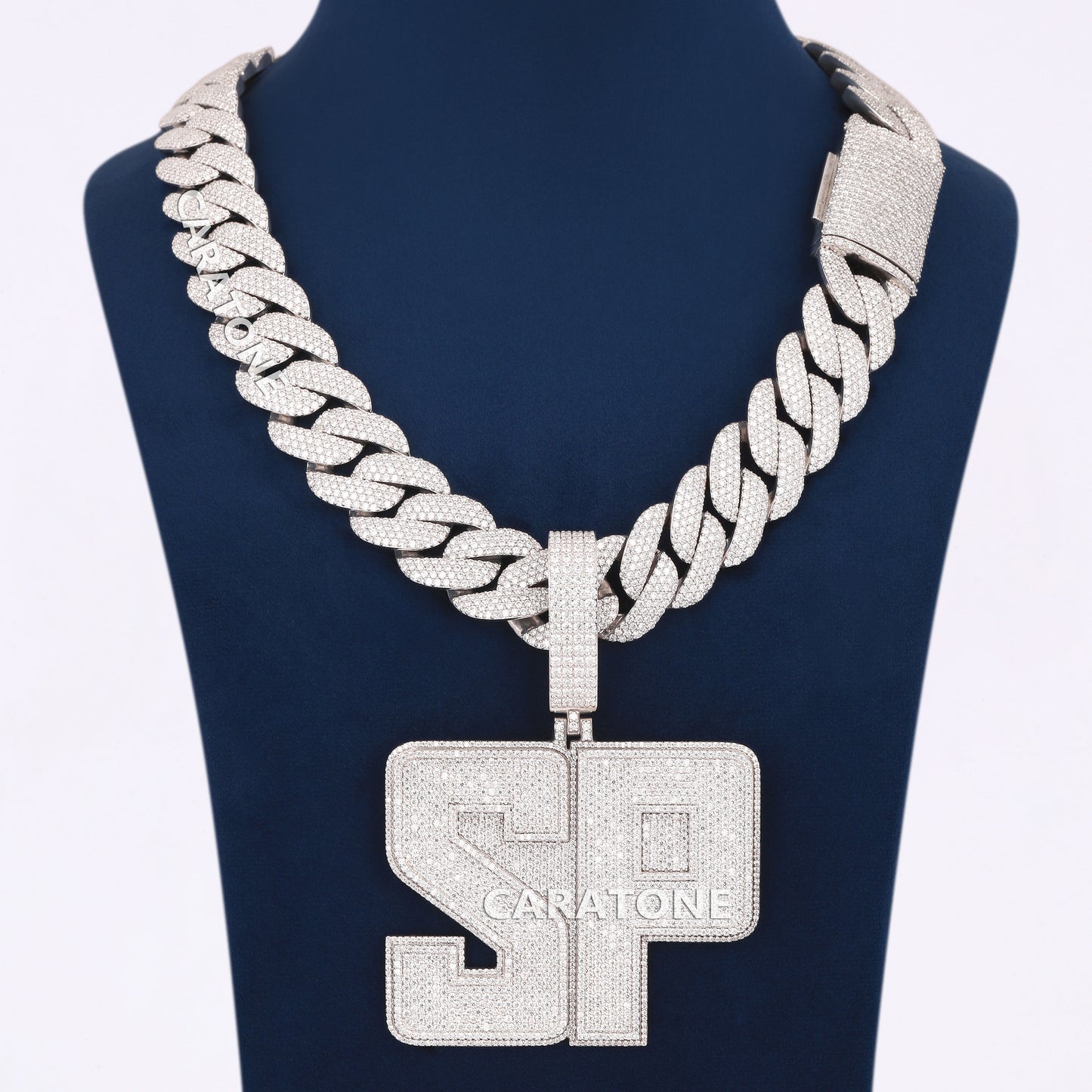 Custom Big Letter Pendant With Chain In 925 Sterling Silver With Lab Diamond