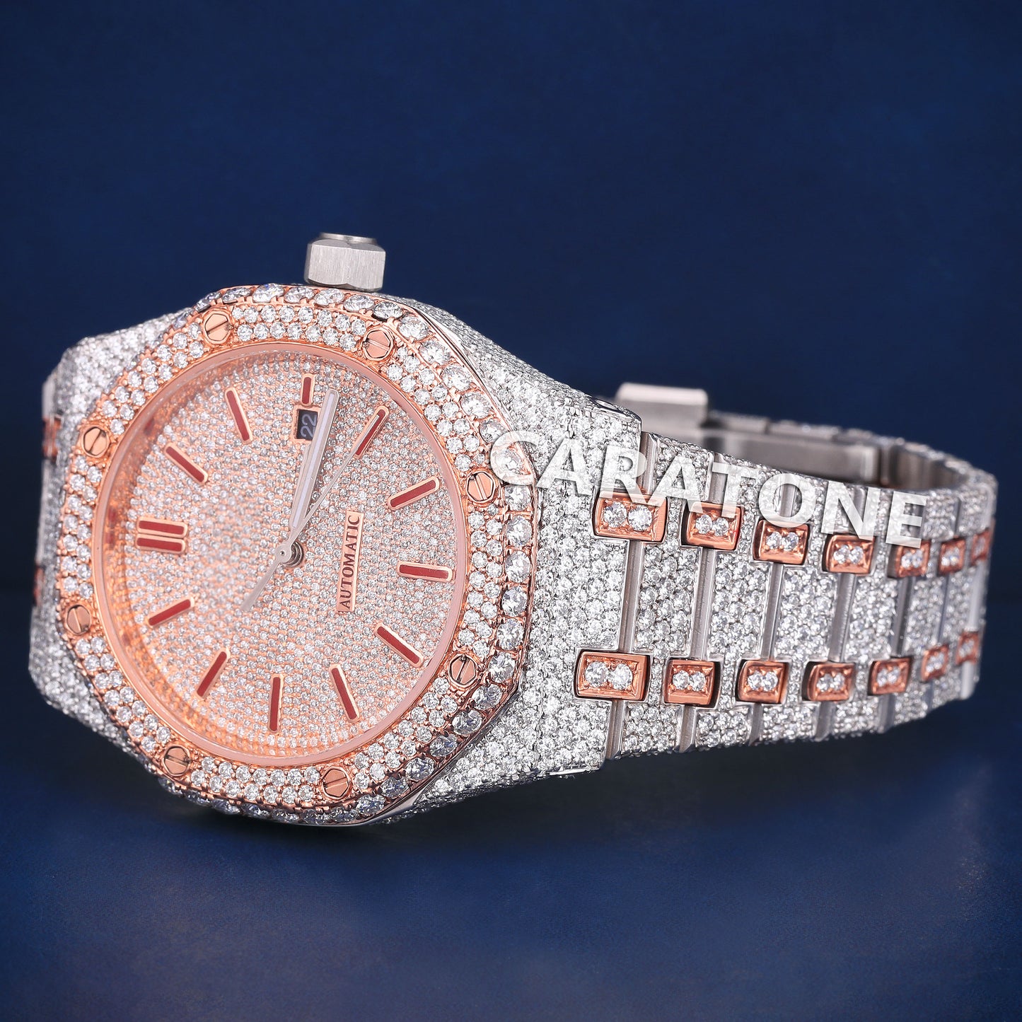 Full iced out hip hop branded watch in two tone with D VVS clarity and diamond tester passed