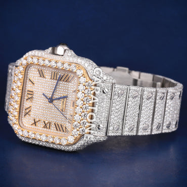 Full iced out hip hop branded watch with roman numerals in it with diamond tester passed