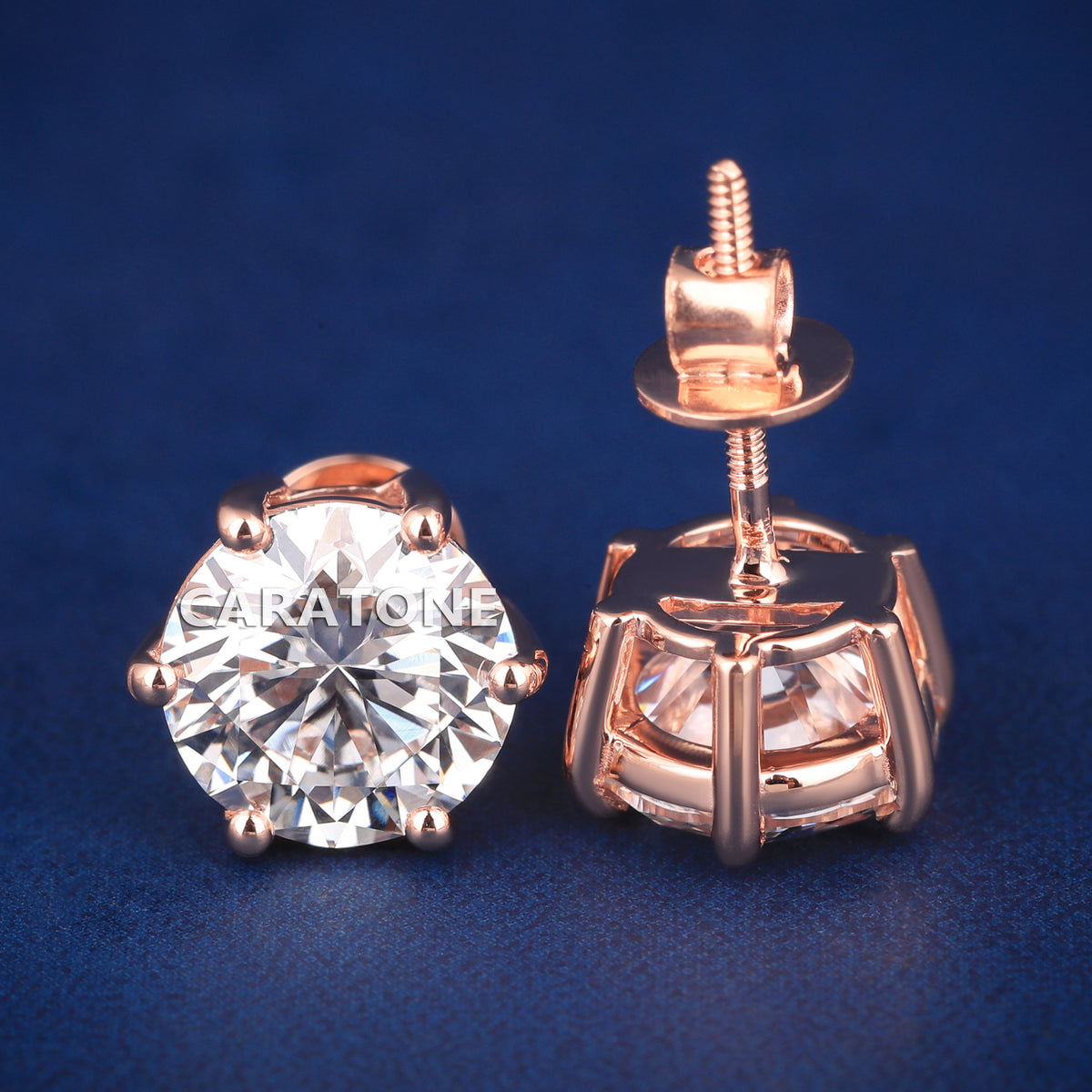 Elegant Rose Gold Solitaire Diamond Stud Earrings for  Women