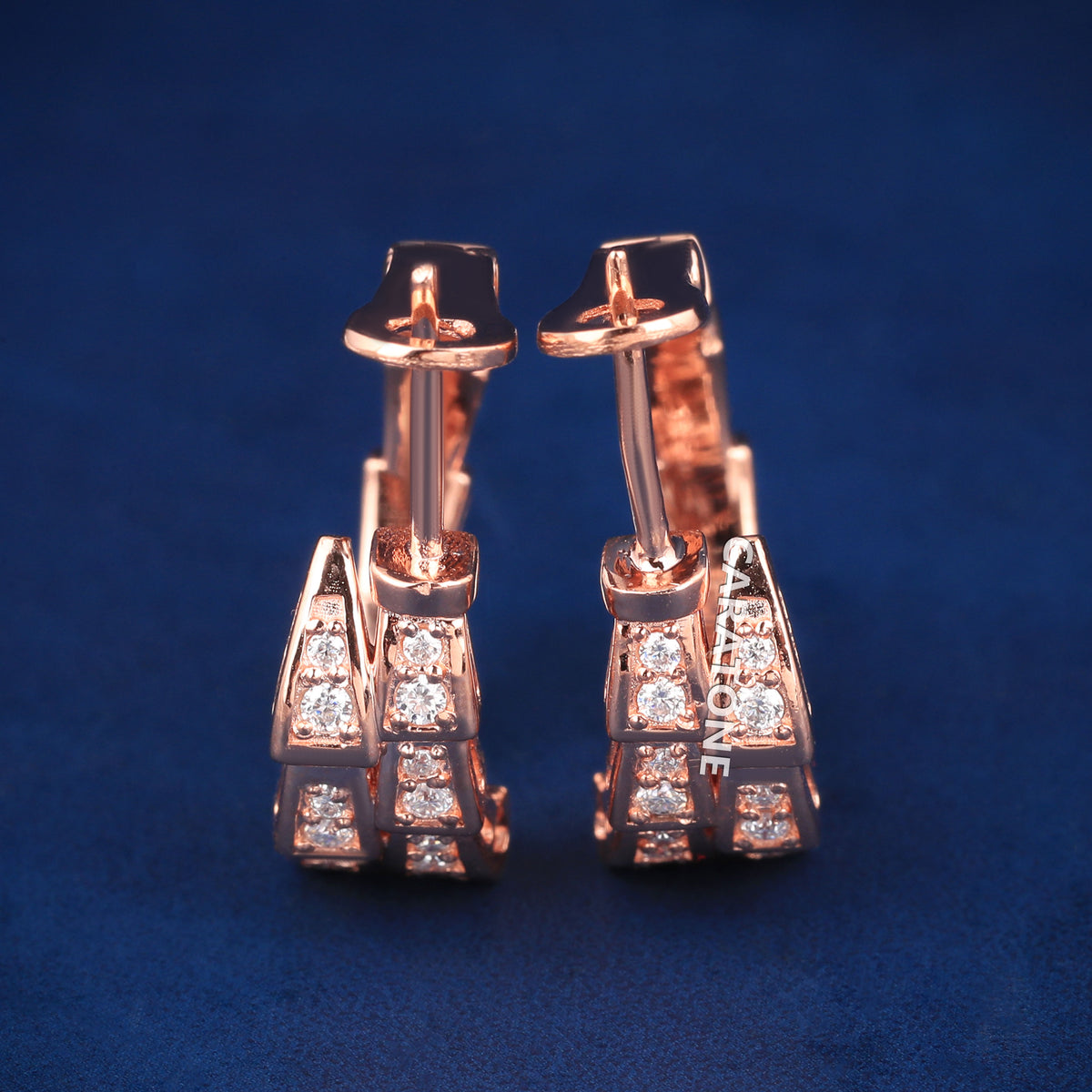 Rose Gold Diamond Geometric Hoop Earrings – Double Row Square Link Design