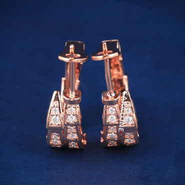 Rose Gold Diamond Geometric Hoop Earrings – Double Row Square Link Design