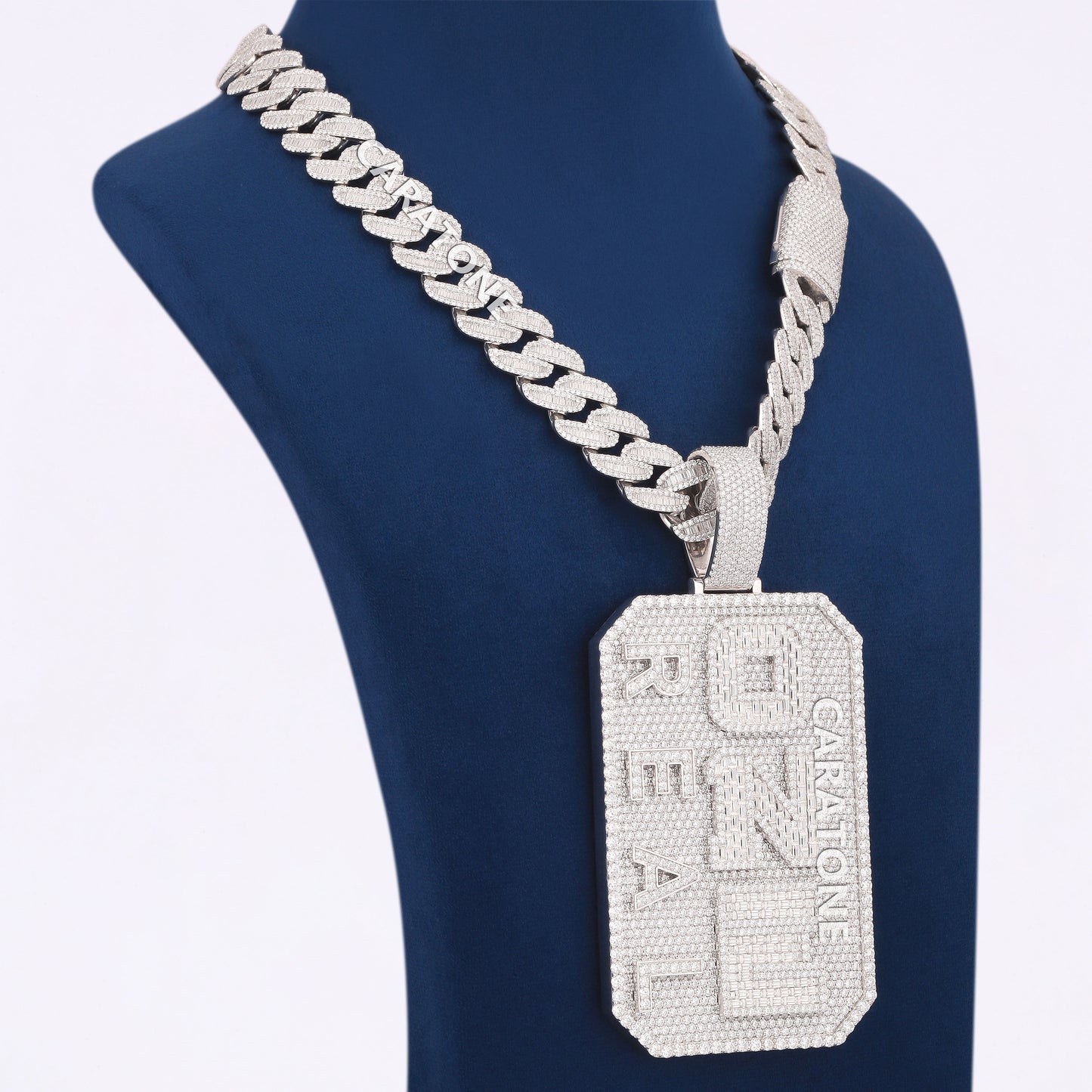 Fully Iced Out Lab Diamond Chain With Pendant In 925 Sterling Silver