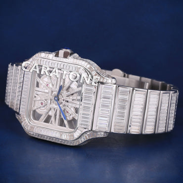 Silver Skeleton Full Iced Out Baguette Diamonds Watches in Moissanite Mens Luxury Watches for Custom Most Expensive Watches