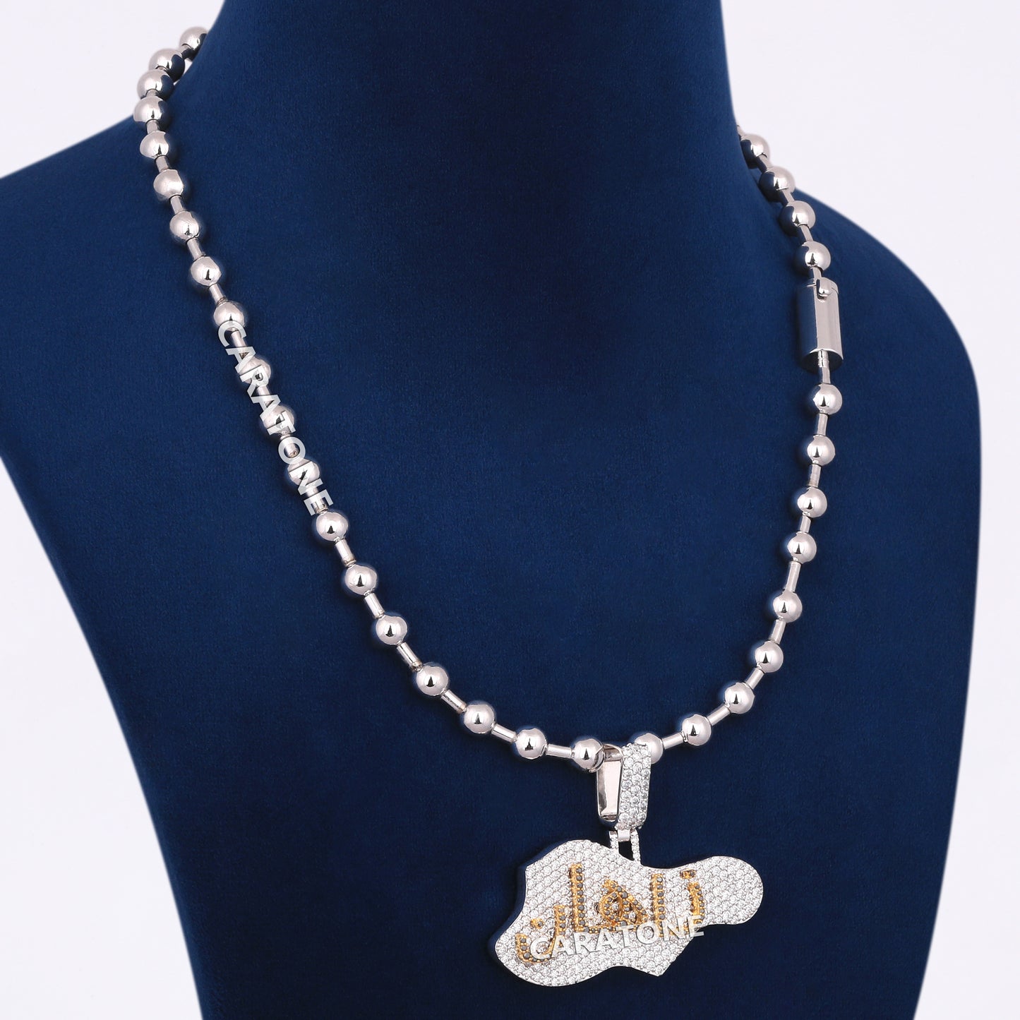 Full Iced Pendant With Ball Chain In 14 KT White Gold