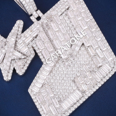 Luxury Big Custom Baguette & Round Cut Diamond 29 with Star Pendant for Mens 925 Sterling Silver Pendants