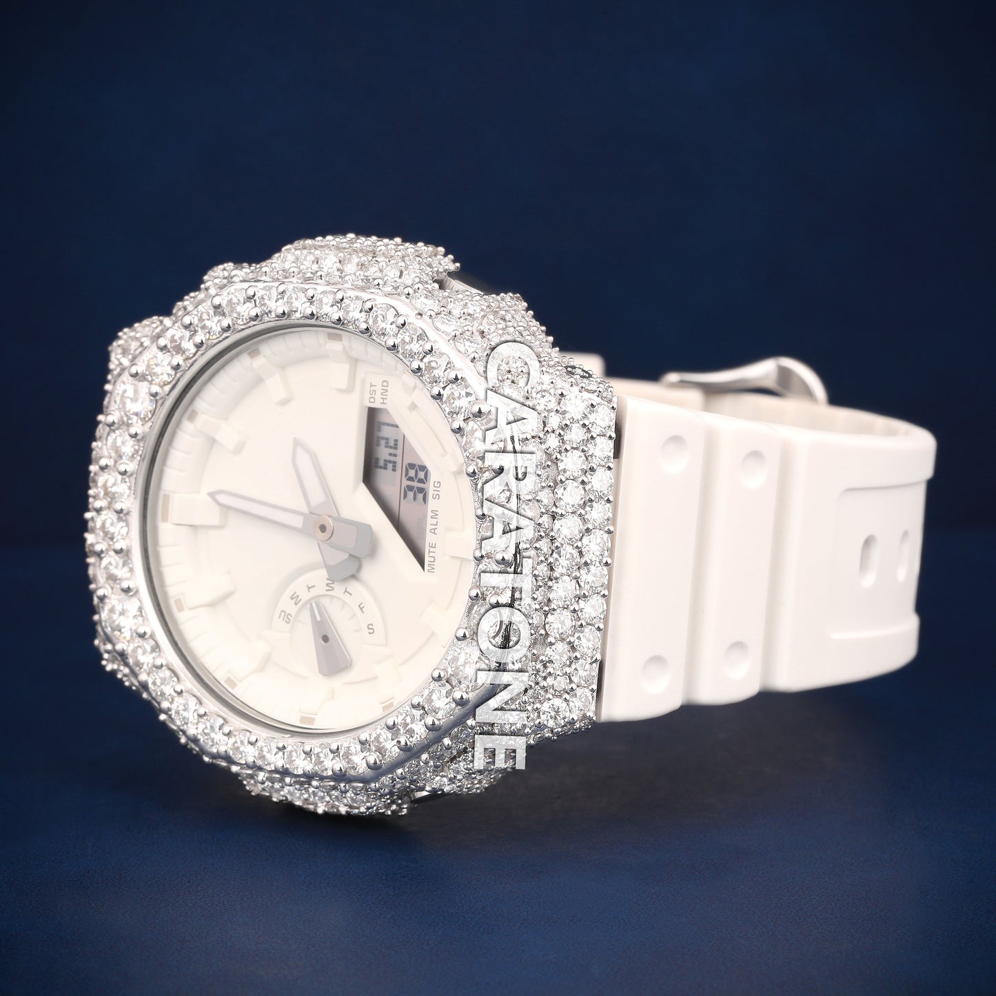 Half iced out without dial Hip hop branded watch with beige Band with D VVS Clarity (Copy)
