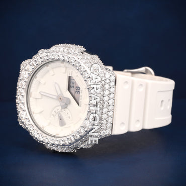 Half iced out without dial Hip hop branded watch with beige Band with D VVS Clarity (Copy)