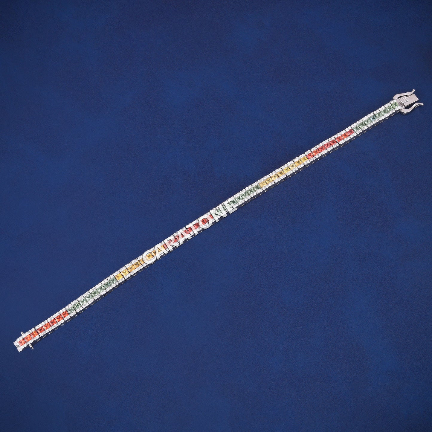 HipHop Iced Out Rainbow Sapphire Tennis White Gold Diamond Bracelet Multicolor Ombre Princess Cut Diamond Design for Unisex