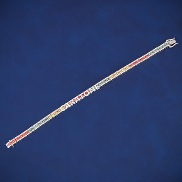 HipHop Iced Out Rainbow Sapphire Tennis White Gold Diamond Bracelet Multicolor Ombre Princess Cut Diamond Design for Unisex