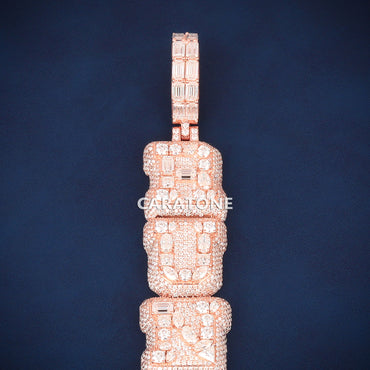 Custom Iced Out Vertical Name Hip Hop Pendant in Rose Gold with Lab Grown Diamonds