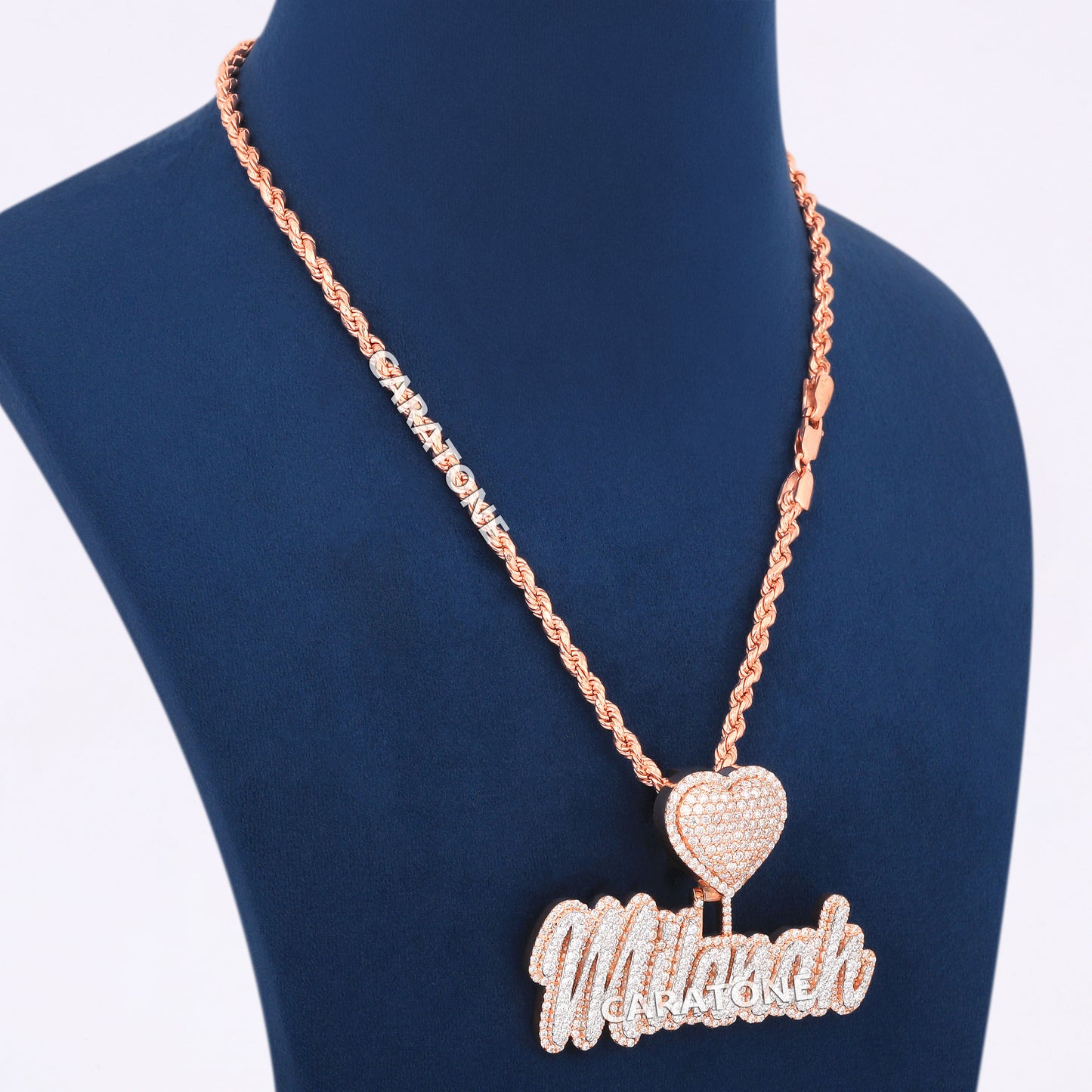 14KT Yellow Gold With Lab Diamond Pendant With Rope Chain