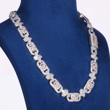 22 inc 14mm Luxury White Gold Plated Fully Iced Out Anchor Link Chain with Lab Grown Diamonds
