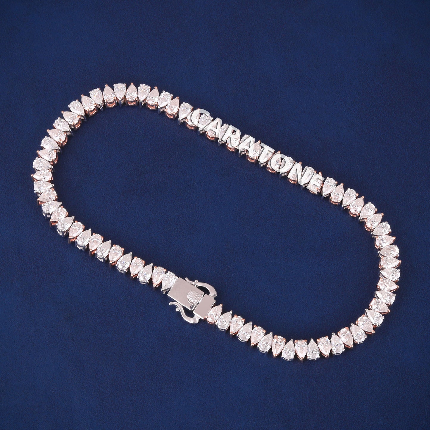 Buy Two Tone Rose Gold & Silver Pear Shape Diamond Tennis Bracelet in Iced Out Diamonds Bracelets Mens Womens