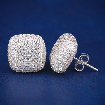 Fully Iced Out White Diamond Big Square Diamond Earrings in Customized Silver Square Stud Earrings