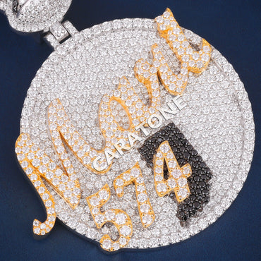 Fully Iced Out Mosh 574 Round Hip Hop Pendant in Two-Tone Yellow Gold