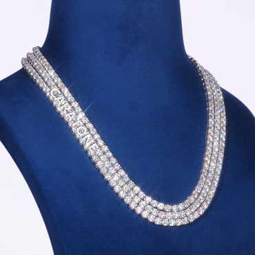 Luxury White Gold Plated Triple Row Tennis Chain with Round Cut Lab Grown Diamonds