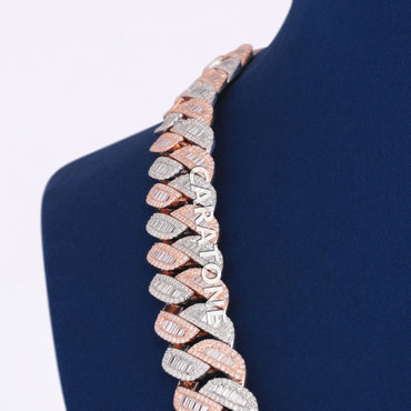 22 inch Diamond Cuban Necklace Two Tone 16mm Cuban Link Chain with Baguette Round Lab Diamond Necklace Mens Custom Miami Gold Cuban Link Chain