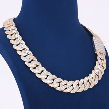 Custom Two Tone Silver Yellow Gold Miami Cuban Link Chain 22 inch 20mm Round Baguette VVS Custom Chain Mens Diamond Cuban Necklaces