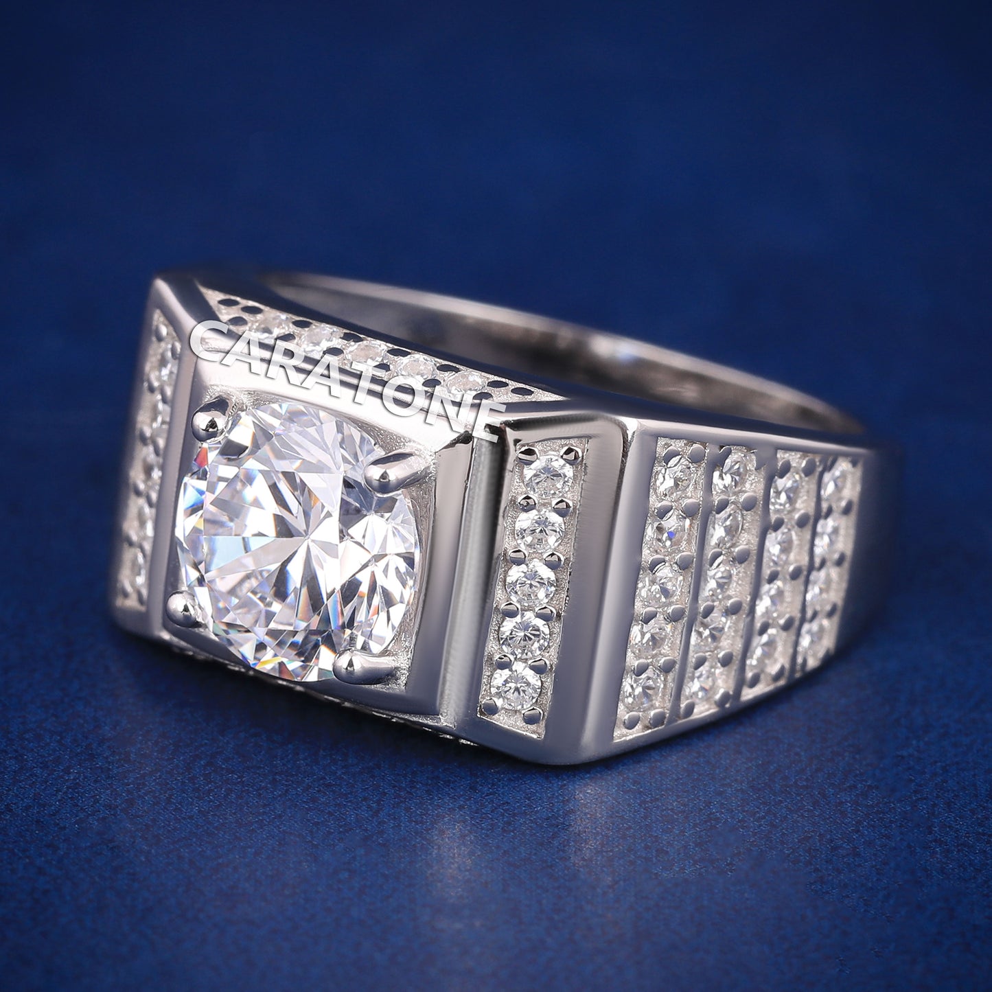 Silver diamond round cut proposal ring for men