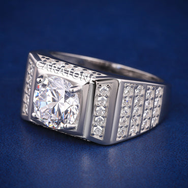 Silver diamond round cut proposal ring for men