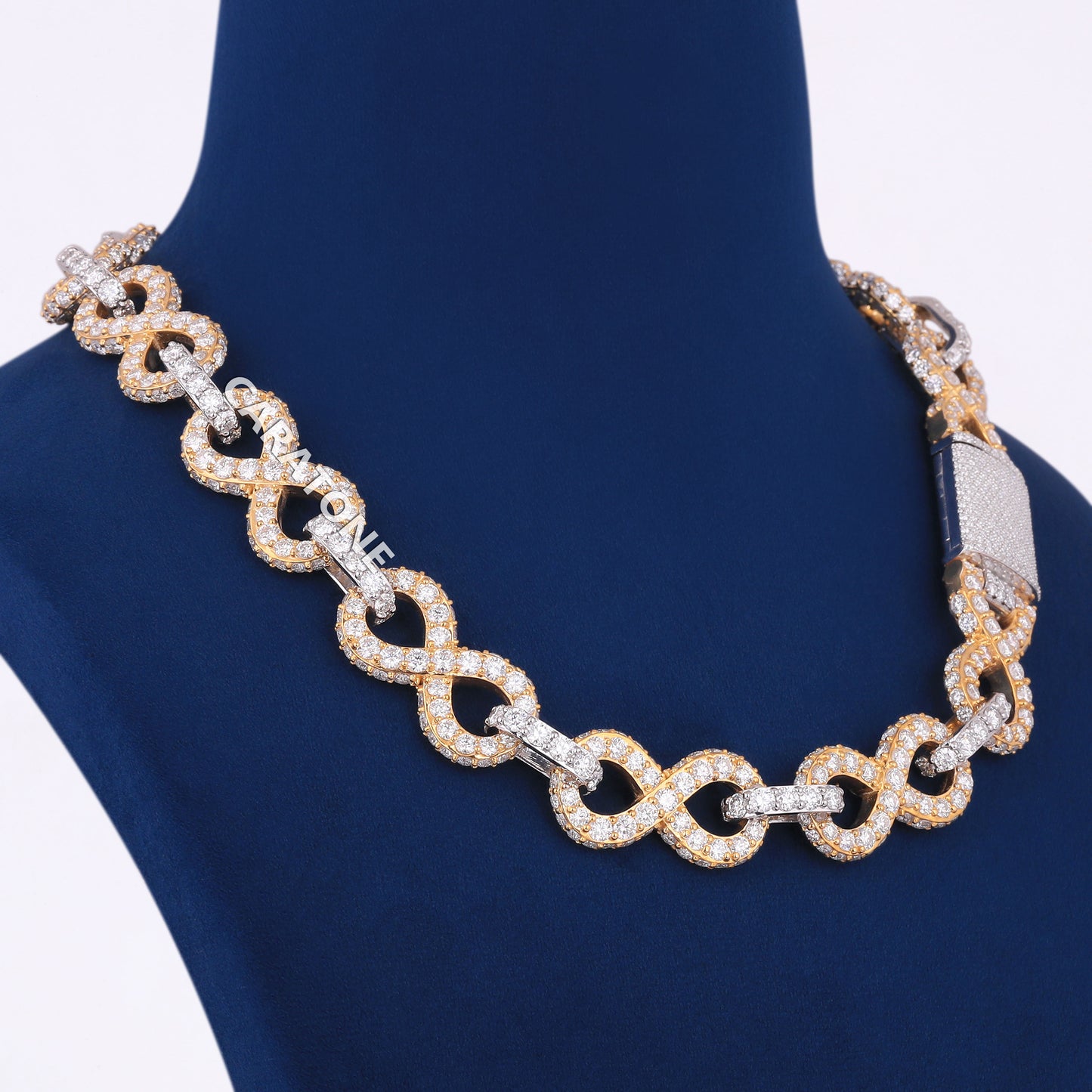 22 inch 18mm Big Round Diamond Iced Infinity Link Cuban Chain with Two Tone Silver & Yellow Gold Mens Custom Rappers Chains