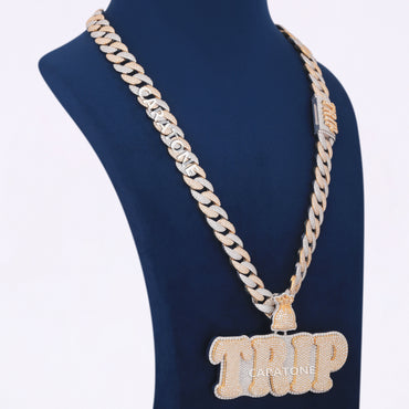 Two Tone Color 925 Sterling Silver With Lab Diamond Chain With Pendant