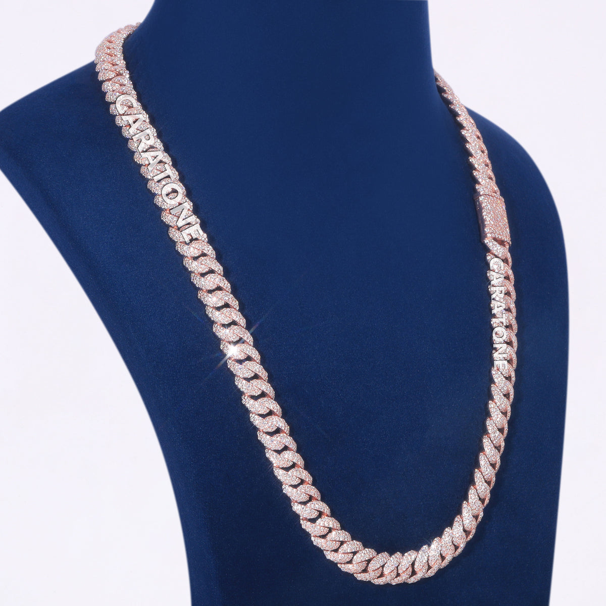 22 Inch 10 MM ustom Iced-Out Cuban Link Chain Rose Gold Finish Signature Letter Detailing