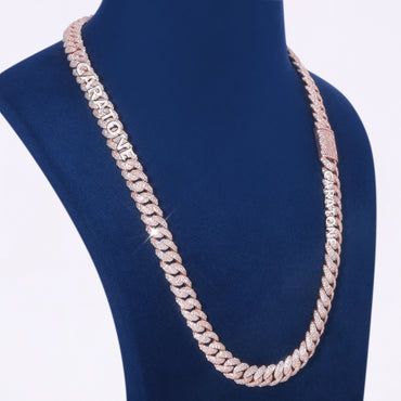 22 Inch 10 MM ustom Iced-Out Cuban Link Chain Rose Gold Finish Signature Letter Detailing