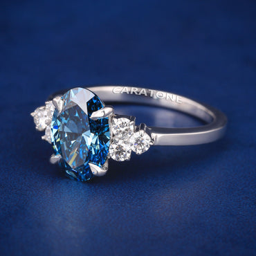 Unique Luxury Blue Gemstone Ring with Sparkling Diamond Details