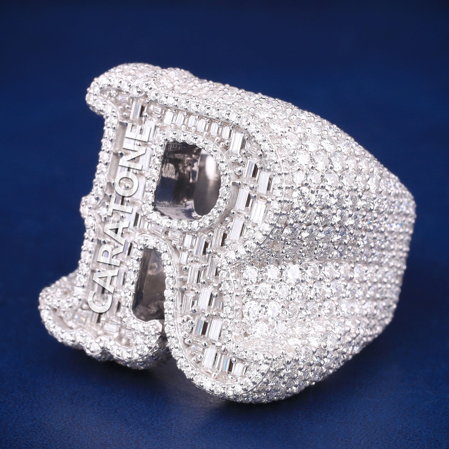 Hip hop customise R letter ring in silver D VVS diamonds