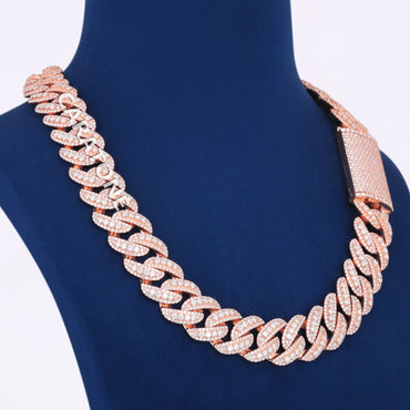 New Arrival 22 inch 20mm Custom Cuban Link Necklace with Lab Grown Diamond VVS Fully Iced Out 18k Mens Rose Gold Cuban Link Chain Necklace