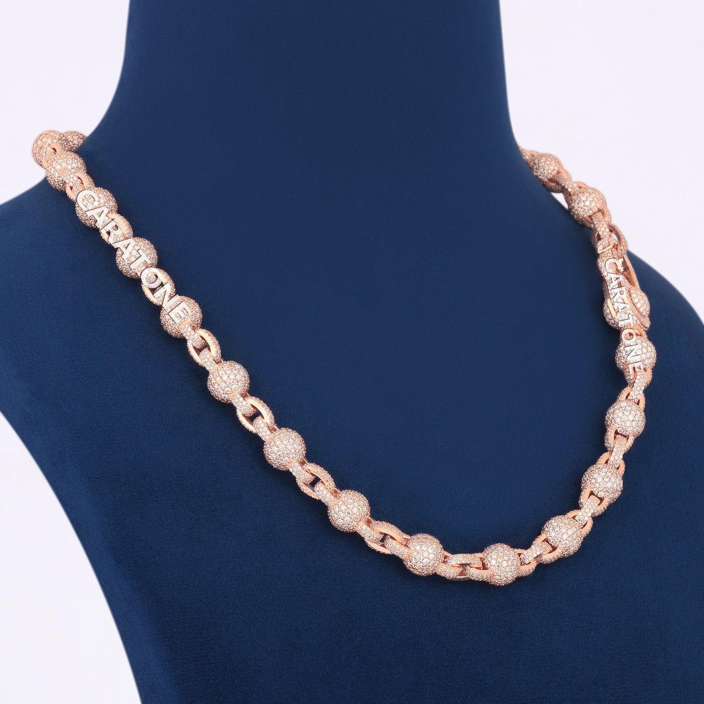 Rose Gold Iced Out Ball Link Chain 20 inch 10mm Full Icy Diamond Beaded Luxury Necklace for Men