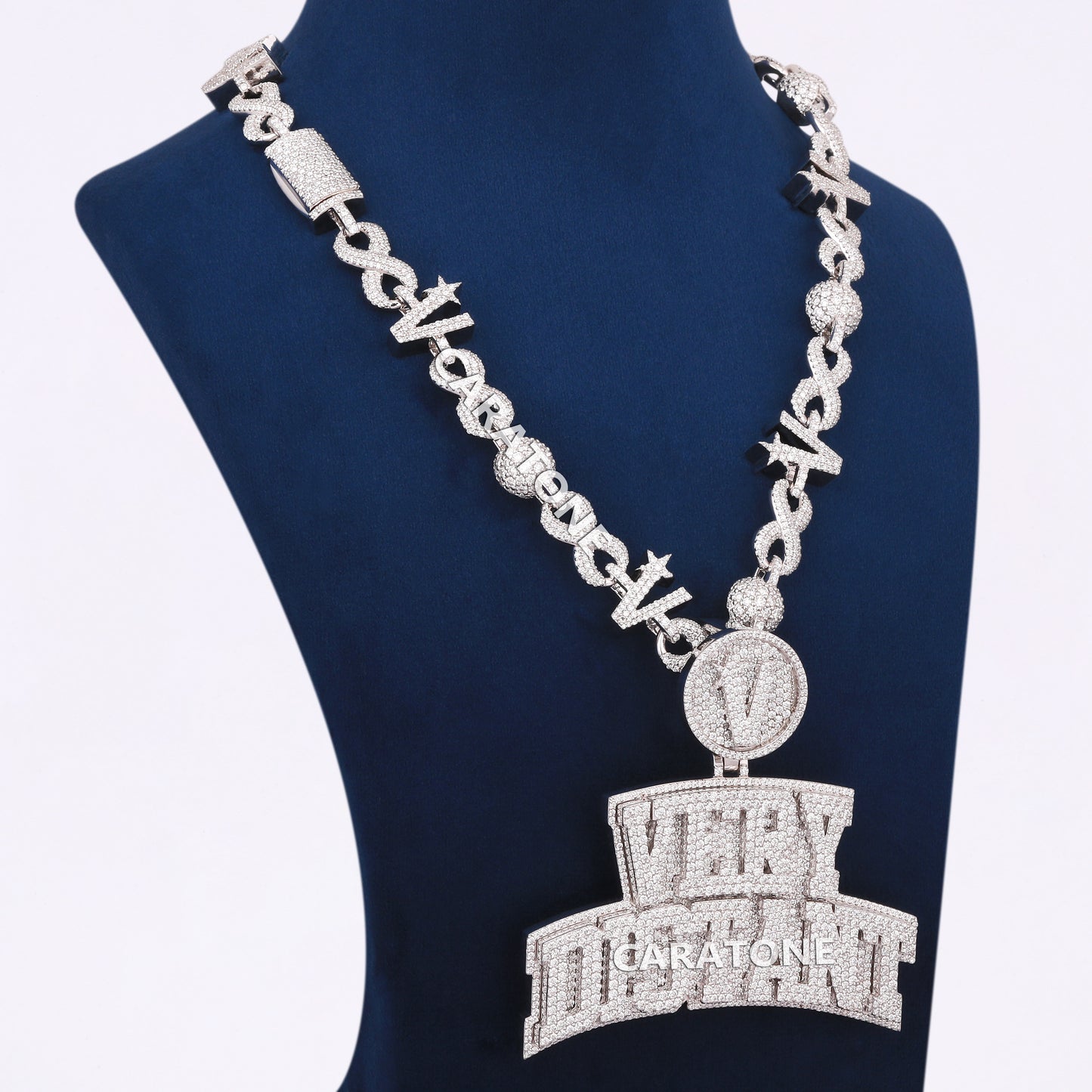 Fully Iced Out Custom Chain With Pendant In 925 Sterling Silver