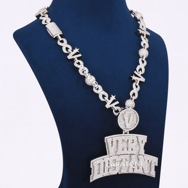 Fully Iced Out Custom Chain With Pendant In 925 Sterling Silver