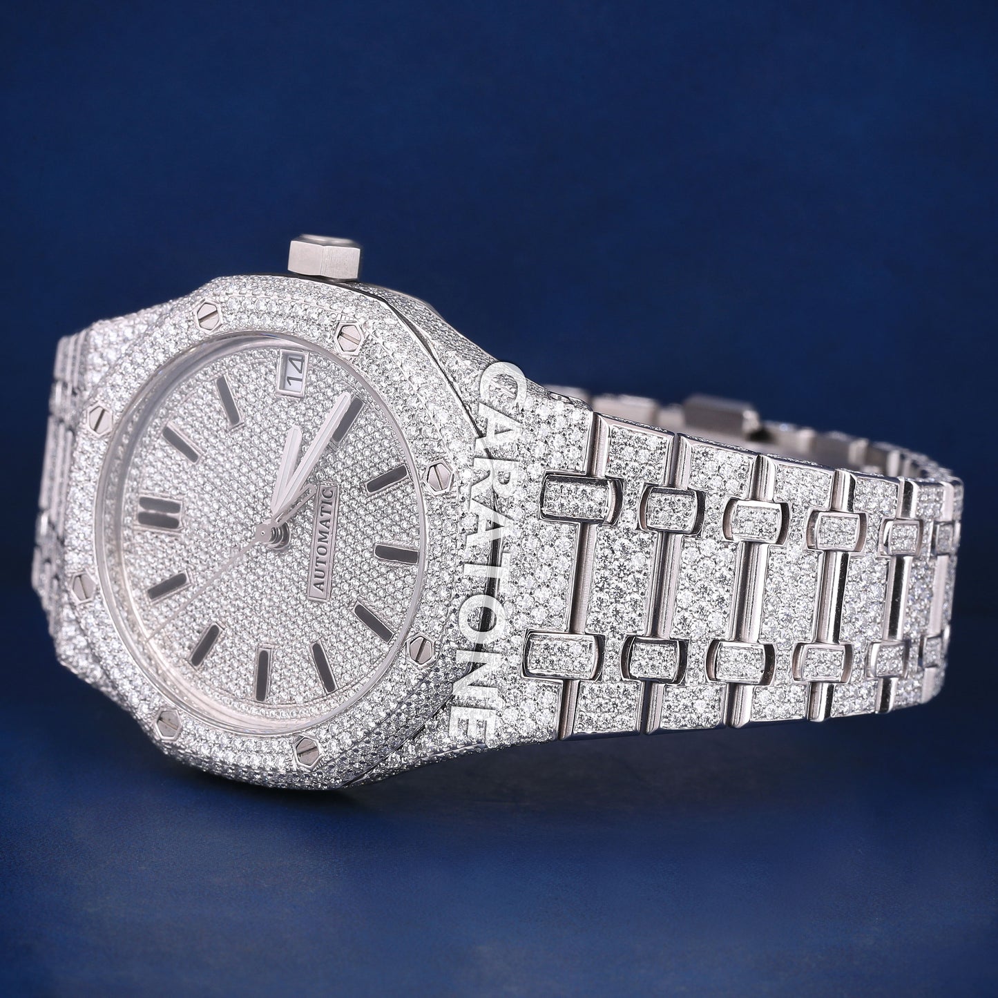 Hip hop full iced out branded watch with white tone and diamond tester passed