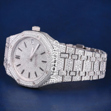 Hip hop full iced out branded watch with white tone and diamond tester passed