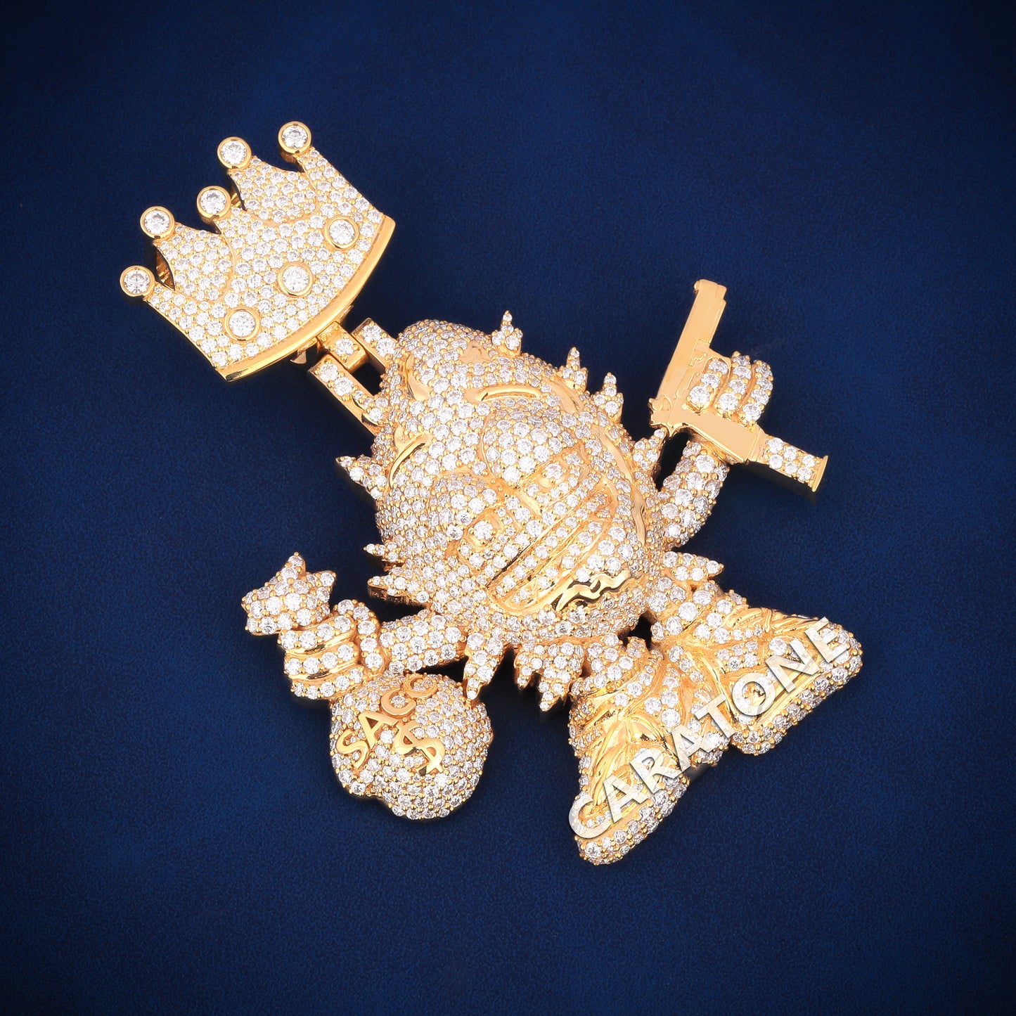 Full iced out 3d designer lab diamond pendant for men in 14kt gold