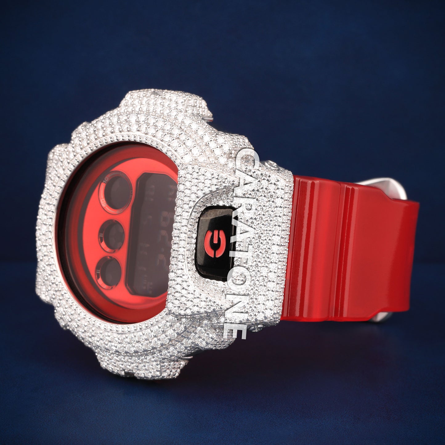 Half iced out without dial Hip hop digital Analog branded watch with Red Band