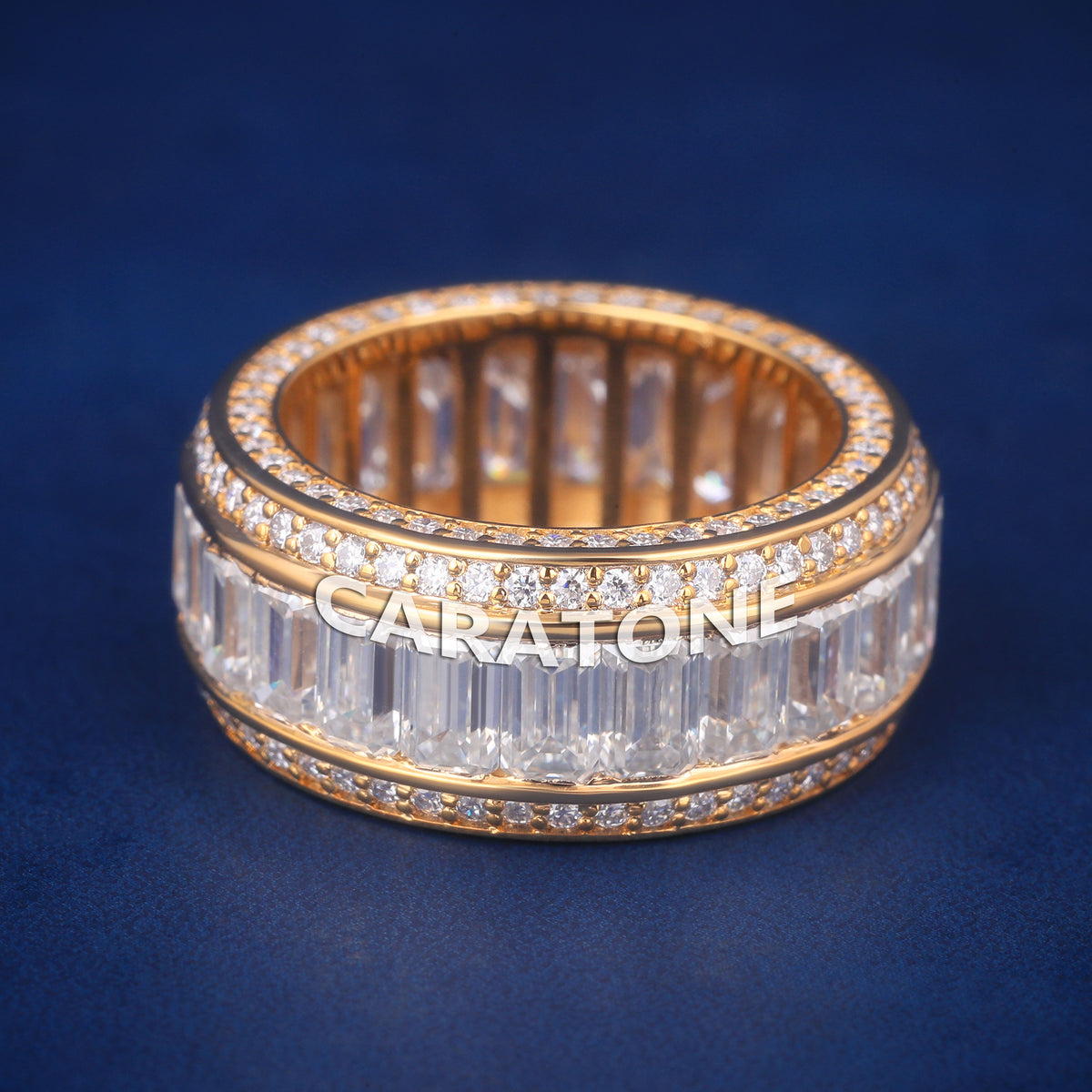 Premium Wide Band Ring with Baguette & Round Cut Lab Grown Diamonds