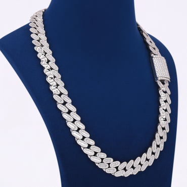 Luxury 16mm VVS Baguette Moissanite Custom Made Silver Iced Out Cuban Miami Link Heavy New Chain Necklace
