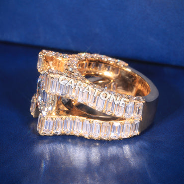 Premium Emerald Cut Solitaire Ring With Baguette Side Stones And Yellow Gold Setting