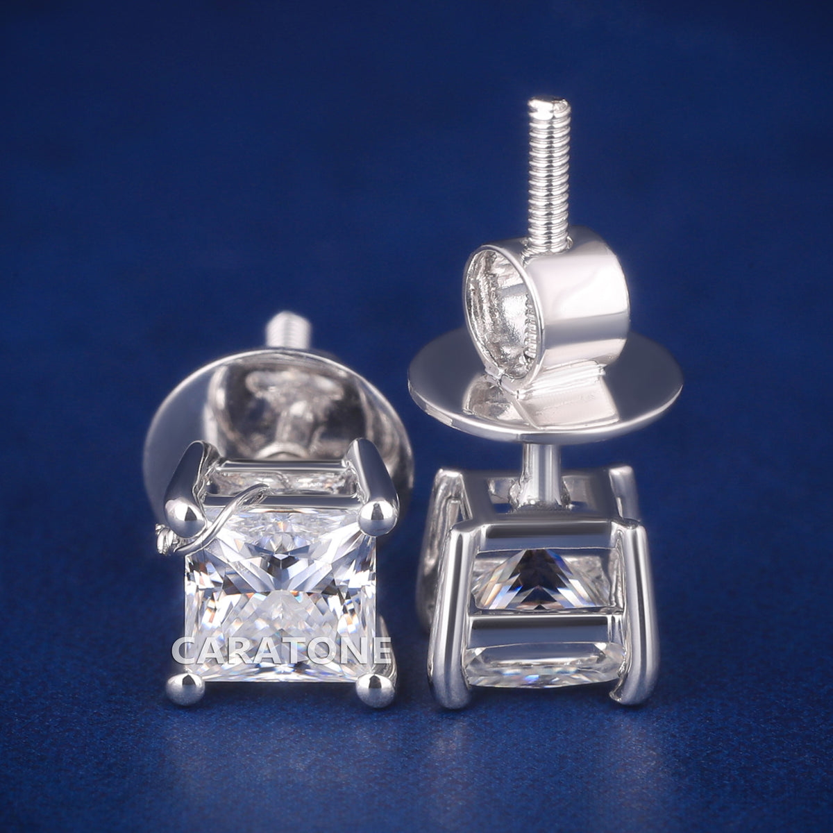 Elegant Princess Cut Lab Grown Diamond Stud Earrings with Secure Four-Prong Setting