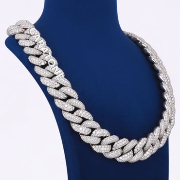 28 Inch 30mm Mosaic Setting Diamond Custom Rapper Mens Cuban Link Chains in Silver Iced Out Luxury Chains