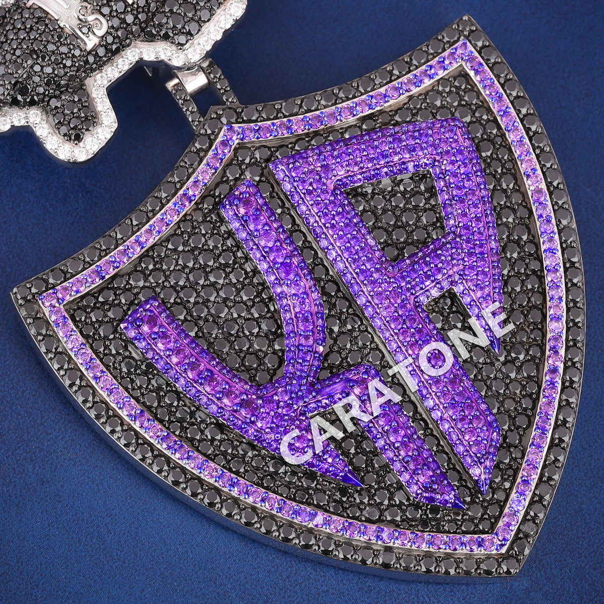 High Quality Luxury Custom Letter Pendant With Black And Purple Labgrown Diamond, Exclusive Shield Design And Stylish Hip Hop Look